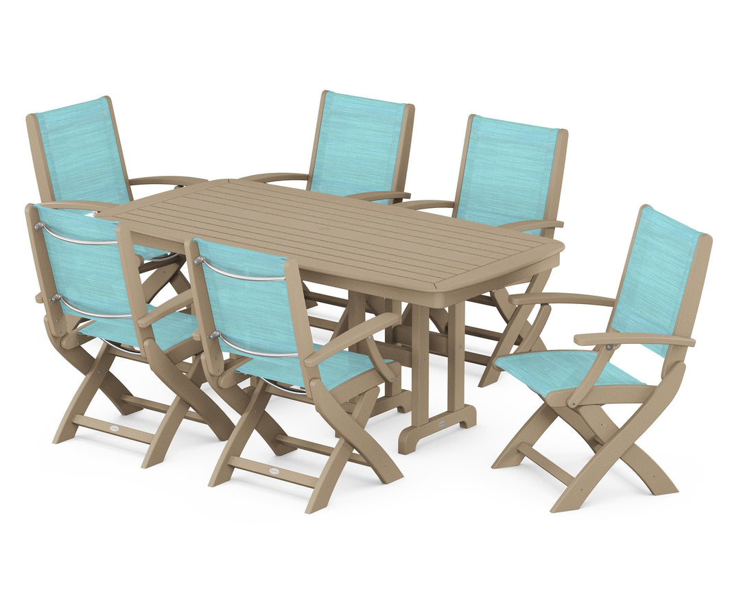 POLYWOOD® Coastal Folding Arm Chair 7-Piece Dining Set