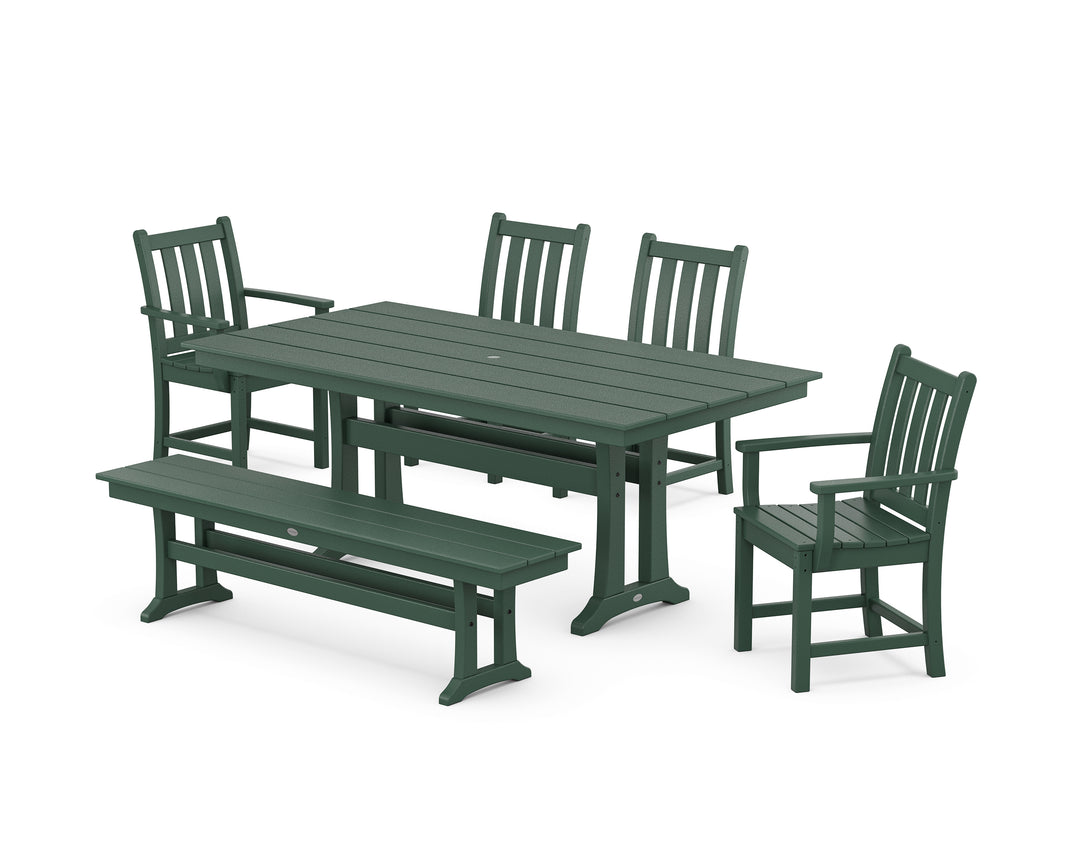 POLYWOOD® Traditional Garden 6-Piece Farmhouse Dining Set with Trestle Legs and Bench