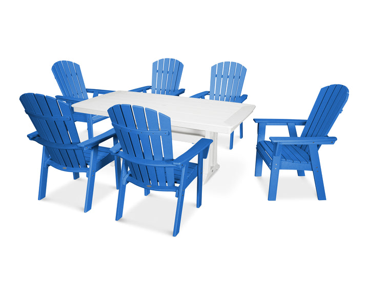 POLYWOOD® Nautical Curveback Adirondack 7-Piece Dining Set with Trestle Legs