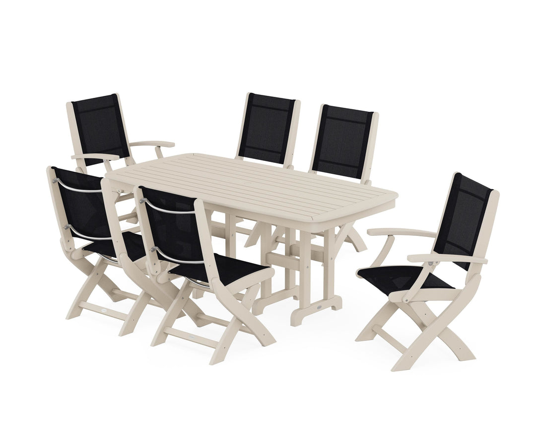 POLYWOOD® Coastal Folding Chair 7-Piece Dining Set