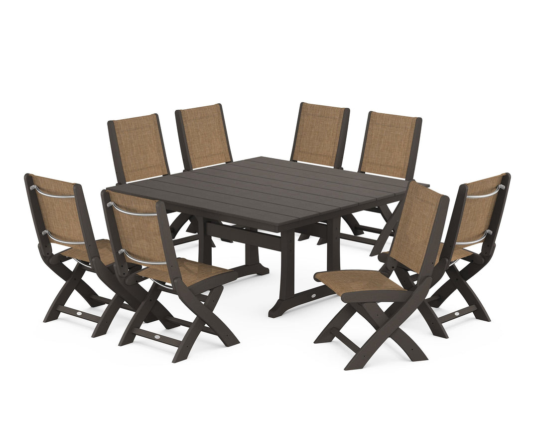 POLYWOOD® Coastal Folding Side Chair 9-Piece Farmhouse Dining Set