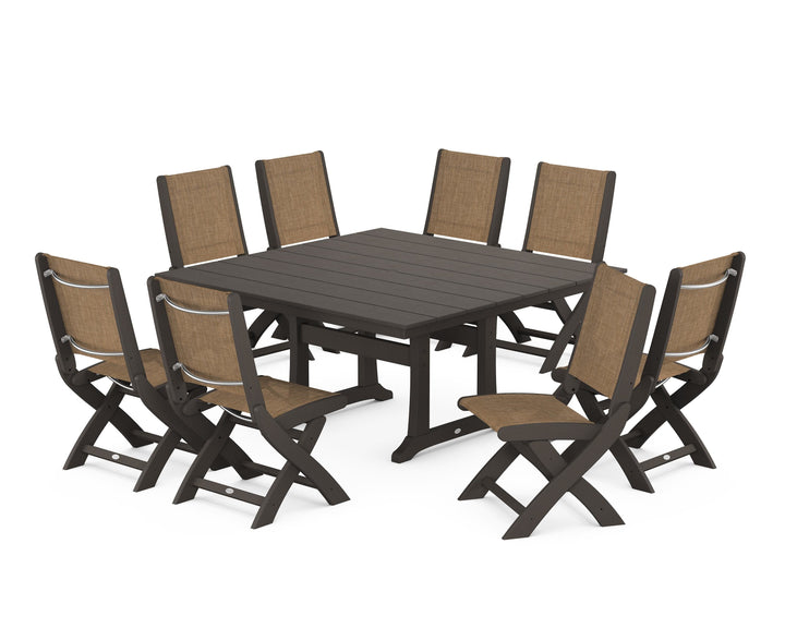 POLYWOOD® Coastal Folding Side Chair 9-Piece Farmhouse Dining Set