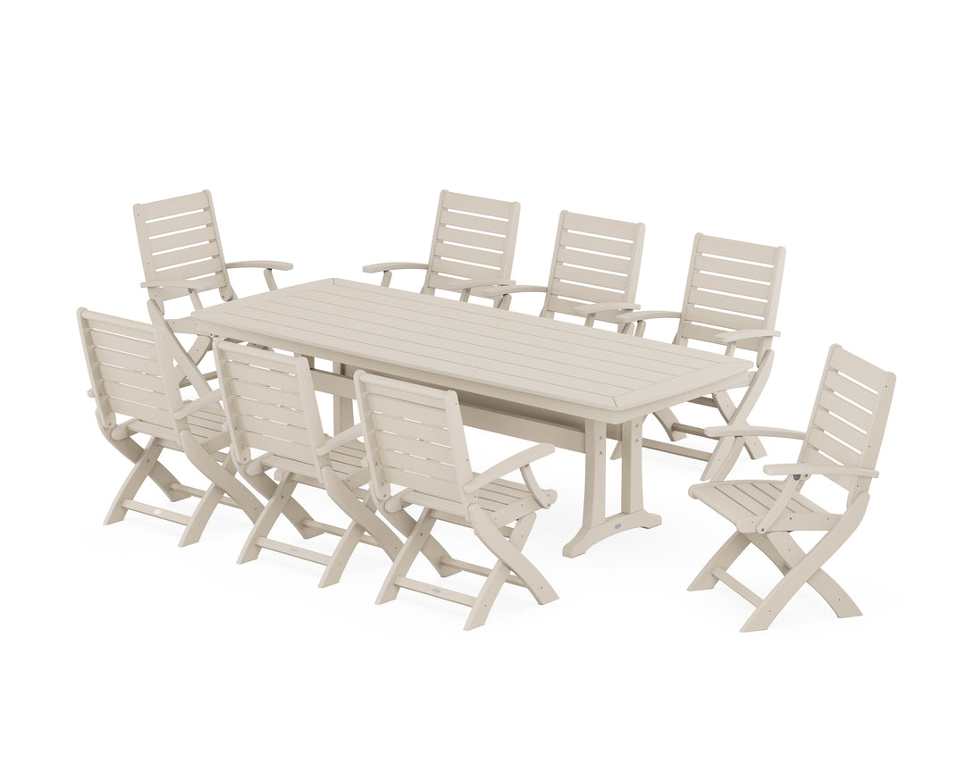 POLYWOOD® Signature Folding 9-Piece Dining Set with Trestle Legs