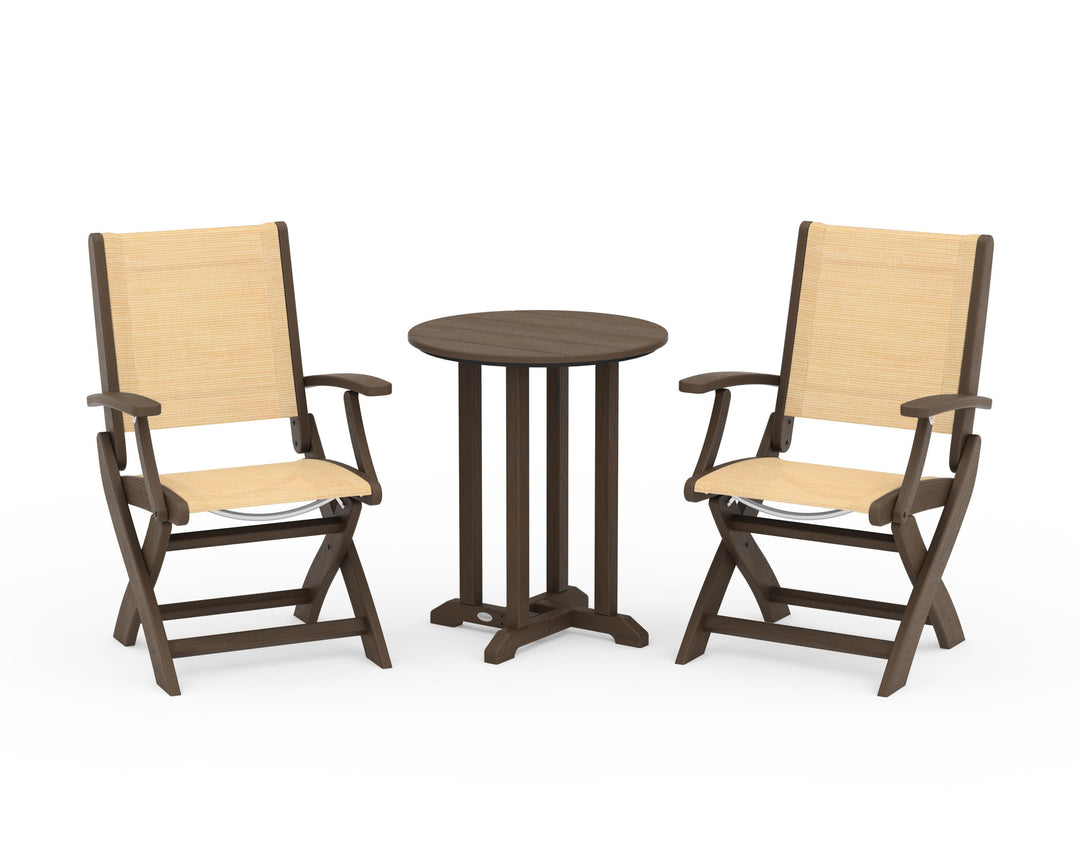 POLYWOOD® Coastal Folding 3-Piece Round Bistro Dining Set