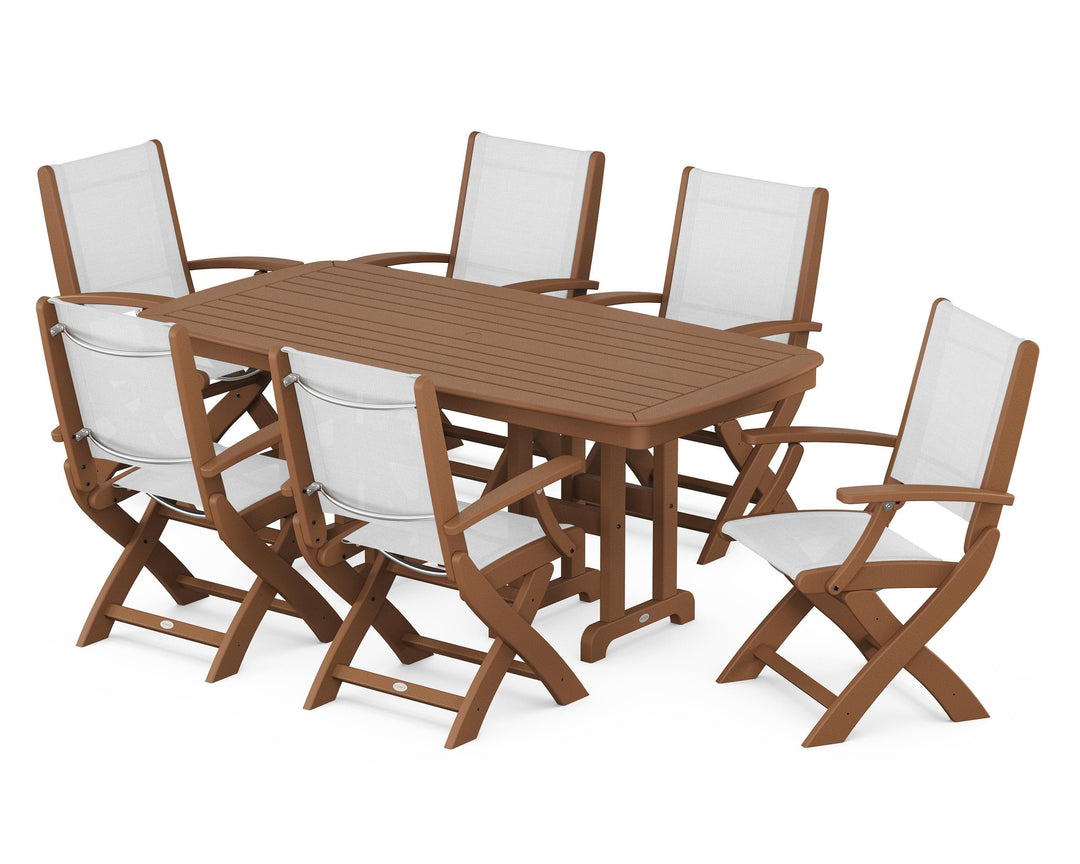 POLYWOOD® Coastal Folding Arm Chair 7-Piece Dining Set
