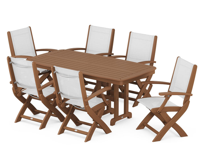 POLYWOOD® Coastal Folding Arm Chair 7-Piece Dining Set