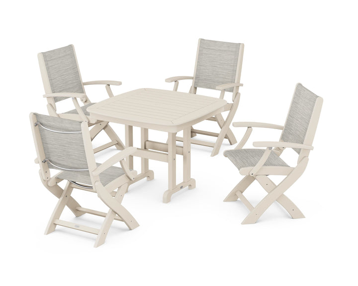 POLYWOOD® Coastal Folding Chair 5-Piece Dining Set