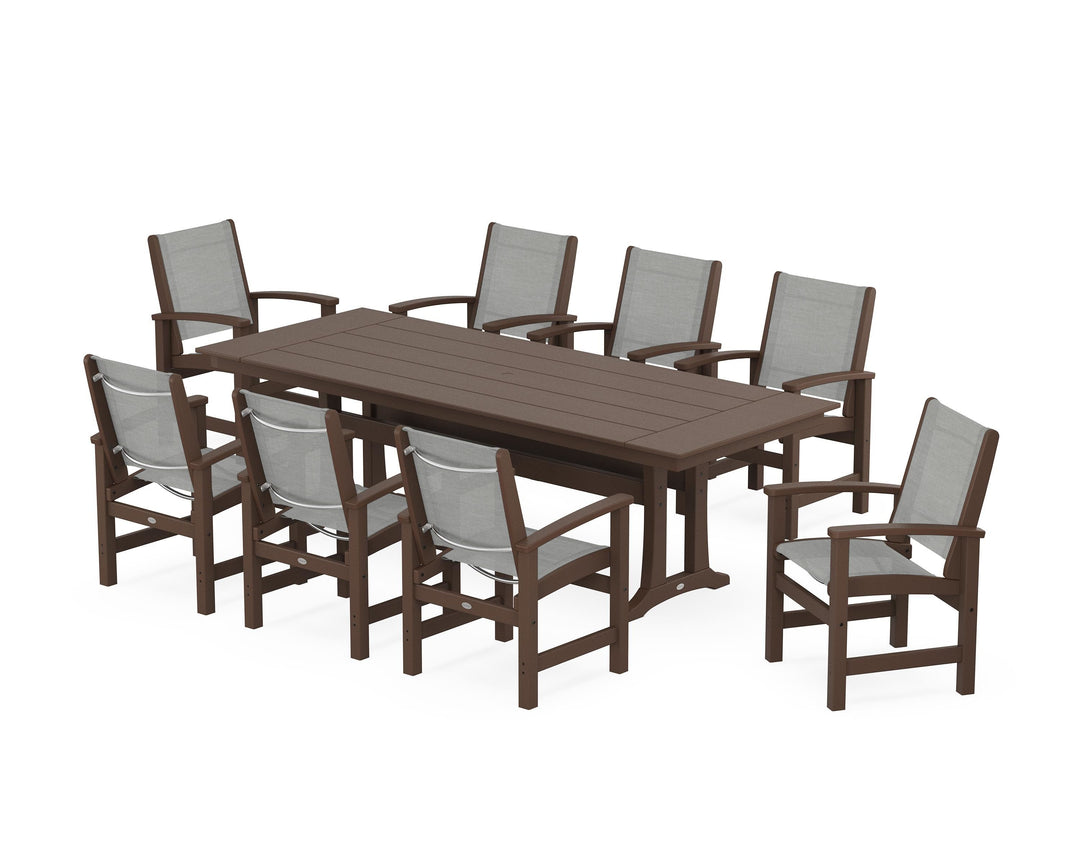 POLYWOOD® Coastal 9-Piece Farmhouse Dining Set with Trestle Legs
