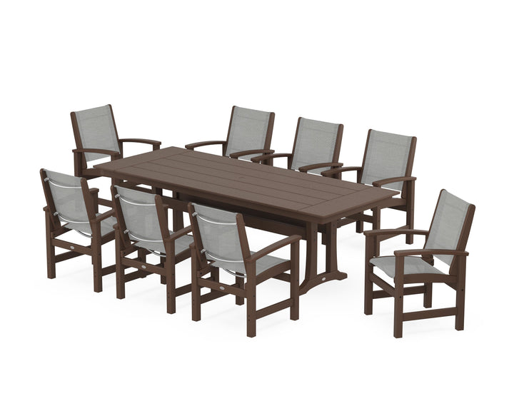POLYWOOD® Coastal 9-Piece Farmhouse Dining Set with Trestle Legs