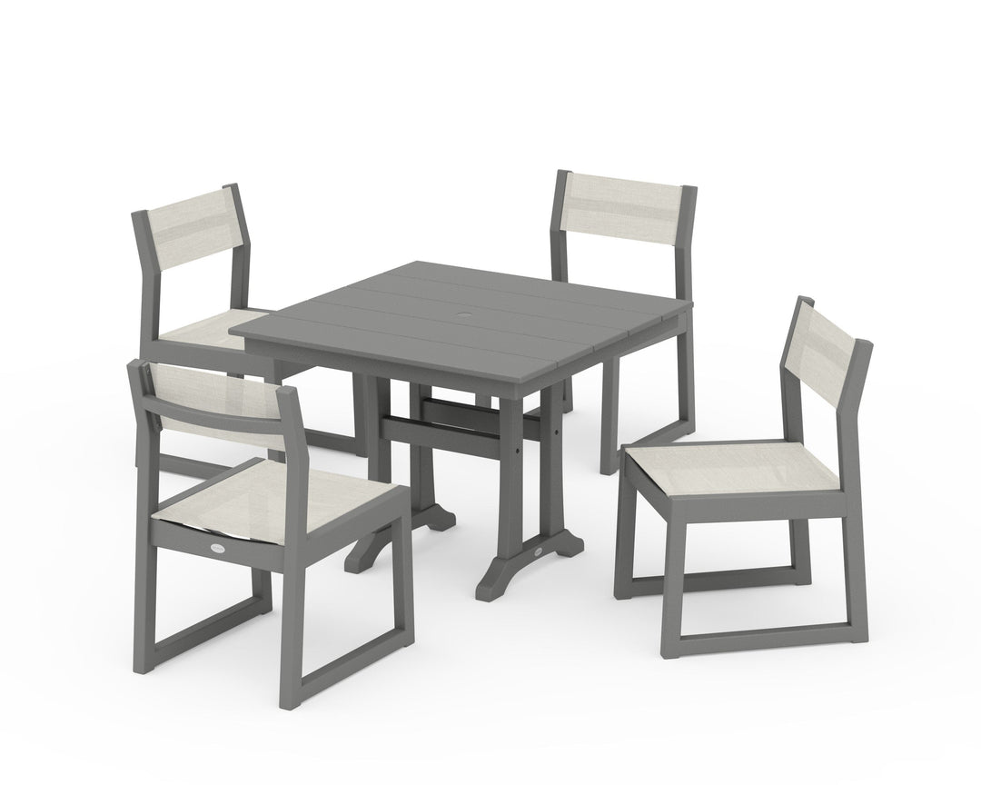 POLYWOOD® EDGE Sling 5-Piece Farmhouse Trestle Side Chair Dining Set