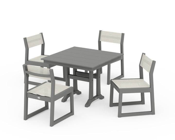 POLYWOOD® EDGE Sling 5-Piece Farmhouse Trestle Side Chair Dining Set