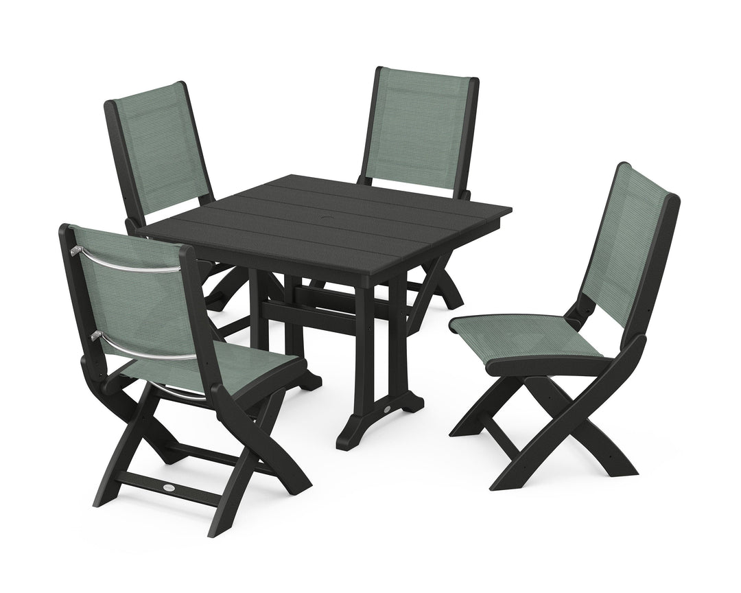 POLYWOOD® Coastal Folding Side Chair 5-Piece Farmhouse Dining Set With Trestle Legs