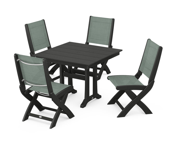 POLYWOOD® Coastal Folding Side Chair 5-Piece Farmhouse Dining Set With Trestle Legs