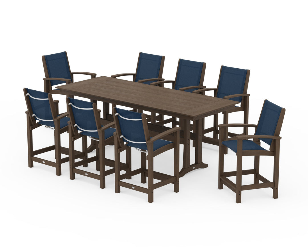 POLYWOOD® Coastal 9-Piece Farmhouse Counter Set with Trestle Legs