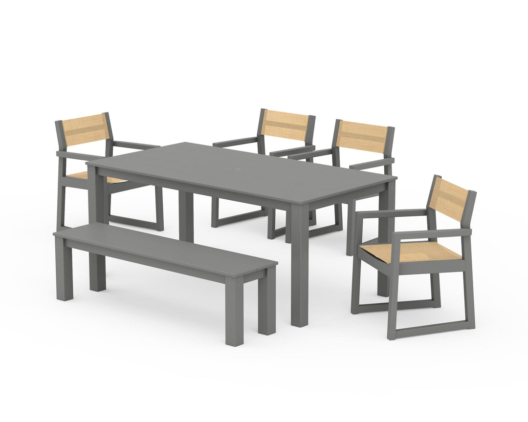 POLYWOOD® EDGE Sling Arm Chair 6-Piece Parsons Dining Set with Bench