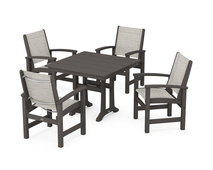 POLYWOOD® Coastal 5-Piece Farmhouse Dining Set With Trestle Legs
