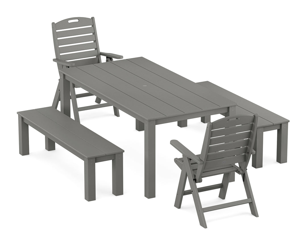 POLYWOOD® Nautical Folding Highback Chair 5-Piece Parsons Dining Set with Benches