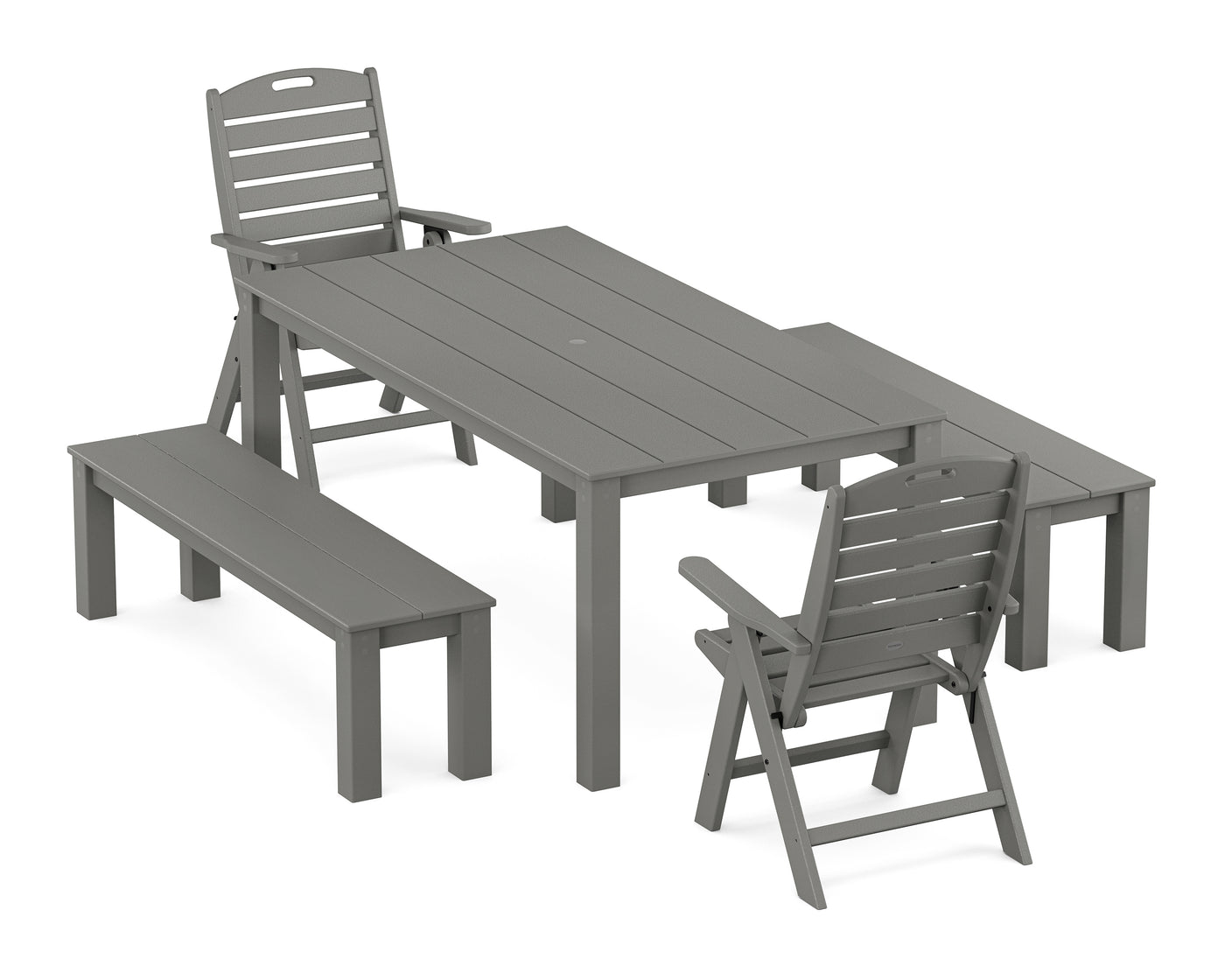 Nautical Folding Highback Chair 5-Piece Parsons Dining Set with Benches