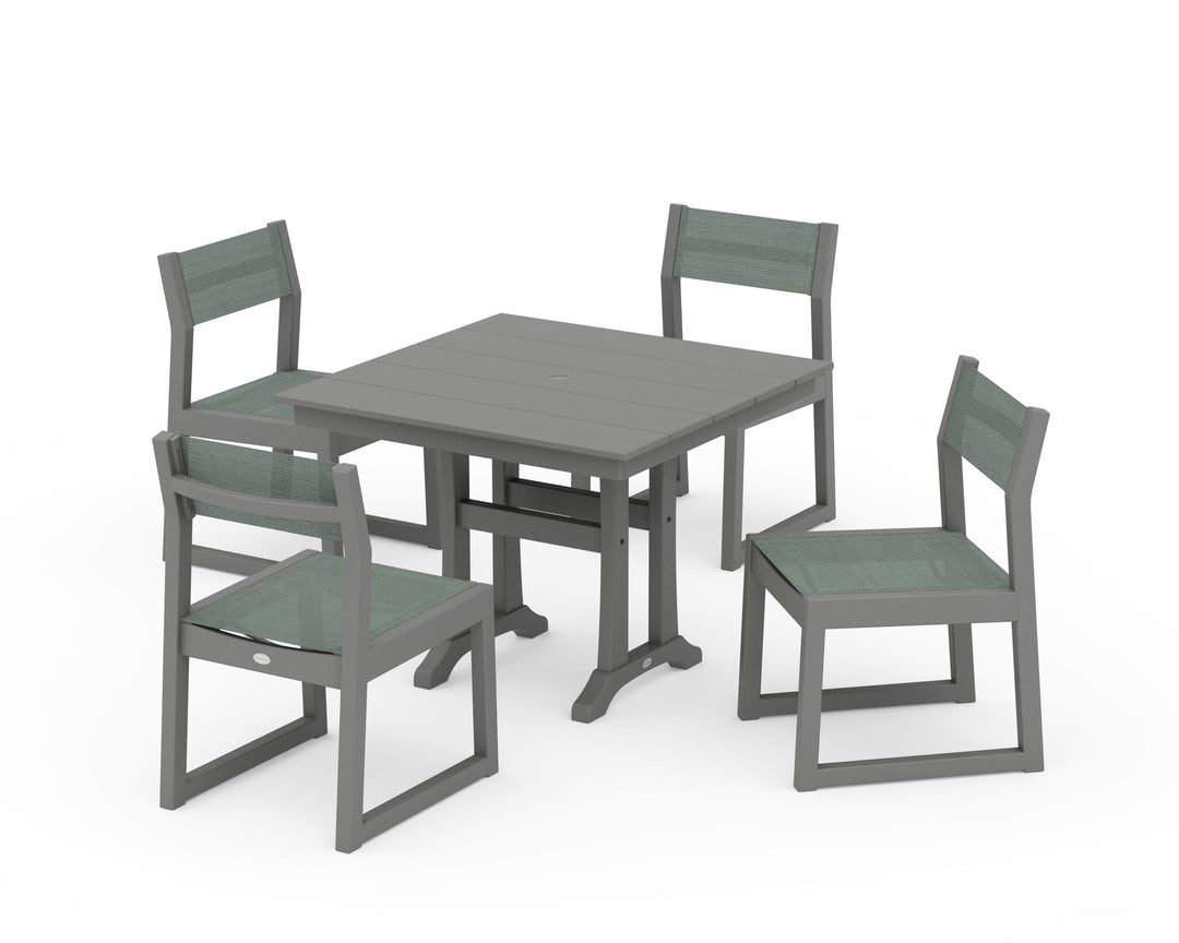 POLYWOOD® EDGE Sling 5-Piece Farmhouse Trestle Side Chair Dining Set