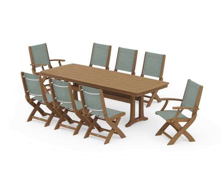 POLYWOOD® Coastal Folding 9-Piece Dining Set with Trestle Legs