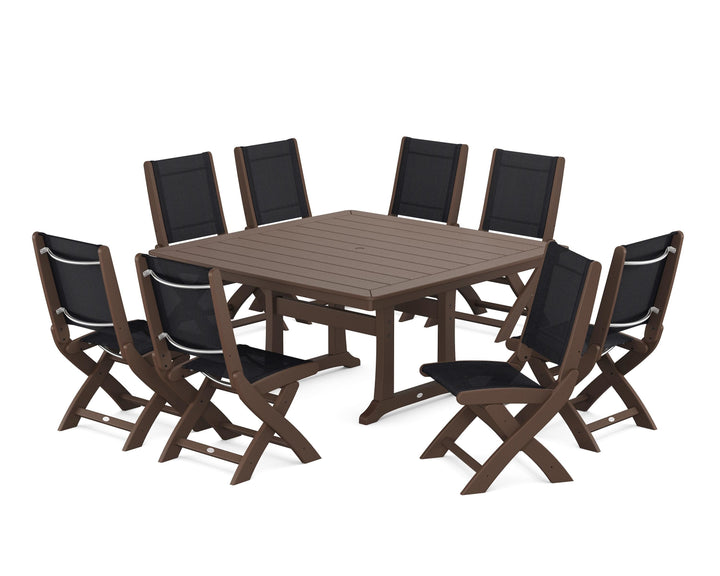 POLYWOOD® Coastal Folding Side Chair 9-Piece Dining Set with Trestle Legs