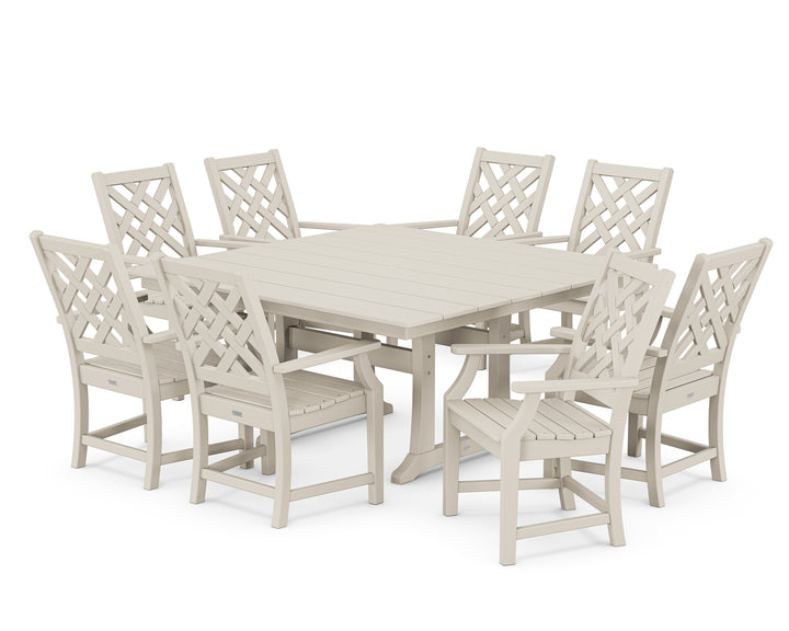 Country Living Wovendale 9-Piece Square Farmhouse Dining Set with Trestle Legs