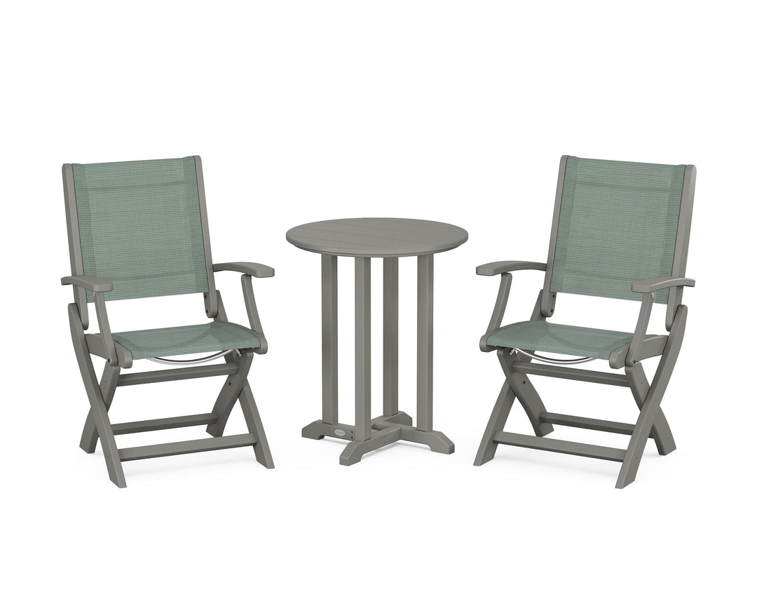 POLYWOOD® Coastal Folding 3-Piece Round Bistro Dining Set