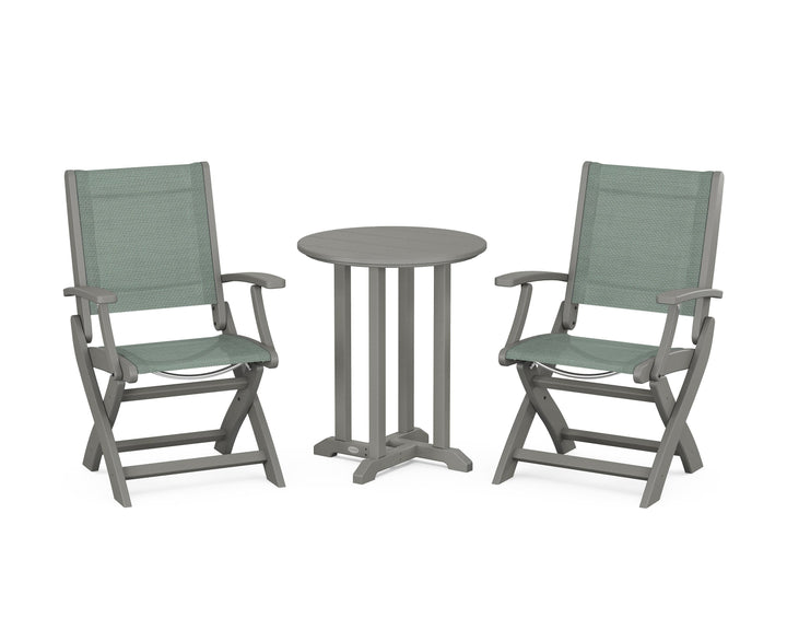 POLYWOOD® Coastal Folding 3-Piece Round Bistro Dining Set
