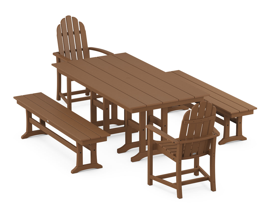POLYWOOD® Classic Adirondack 5-Piece Farmhouse Dining Set with Benches