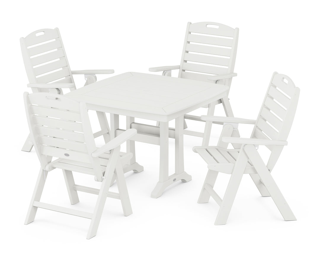 POLYWOOD® Nautical Folding Highback Chair 5-Piece Dining Set with Trestle Legs