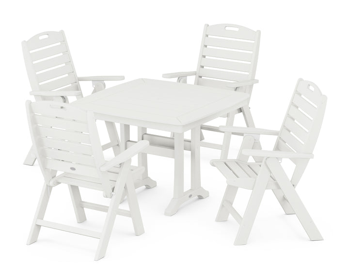 POLYWOOD® Nautical Folding Highback Chair 5-Piece Dining Set with Trestle Legs