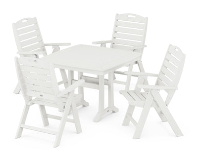 Nautical Folding Highback Chair 5-Piece Dining Set with Trestle Legs