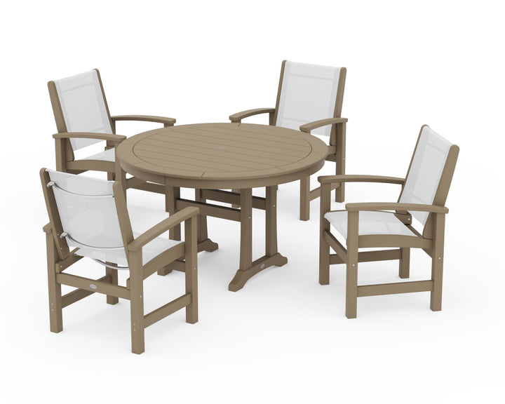 POLYWOOD® Coastal 5-Piece Round Dining Set with Trestle Legs