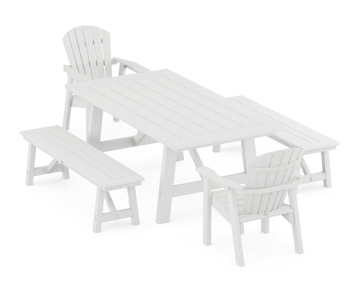 POLYWOOD® Seashell 5-Piece Rustic Farmhouse Dining Set With Benches