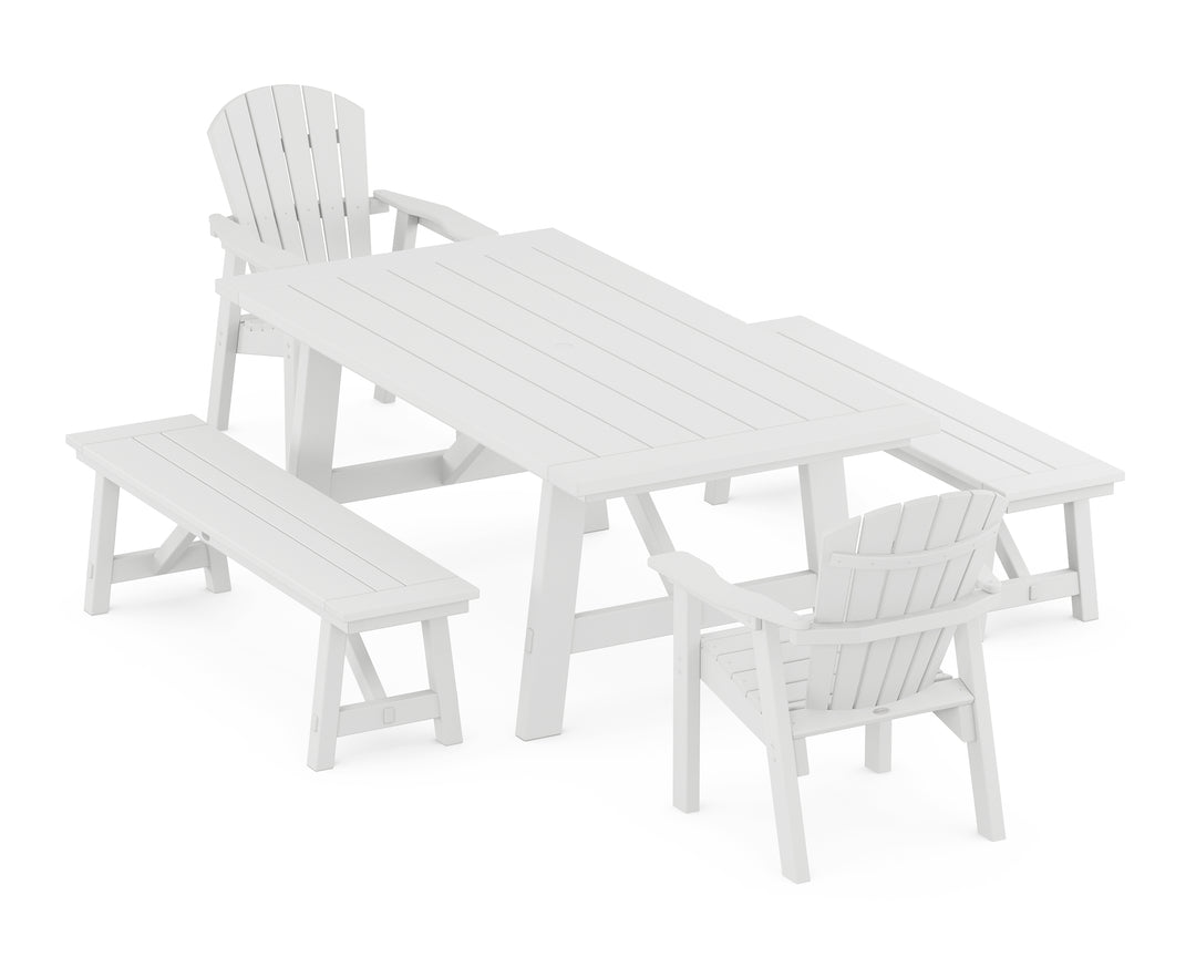 POLYWOOD® Seashell 5-Piece Rustic Farmhouse Dining Set With Benches