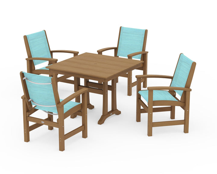 POLYWOOD® Coastal 5-Piece Farmhouse Dining Set With Trestle Legs