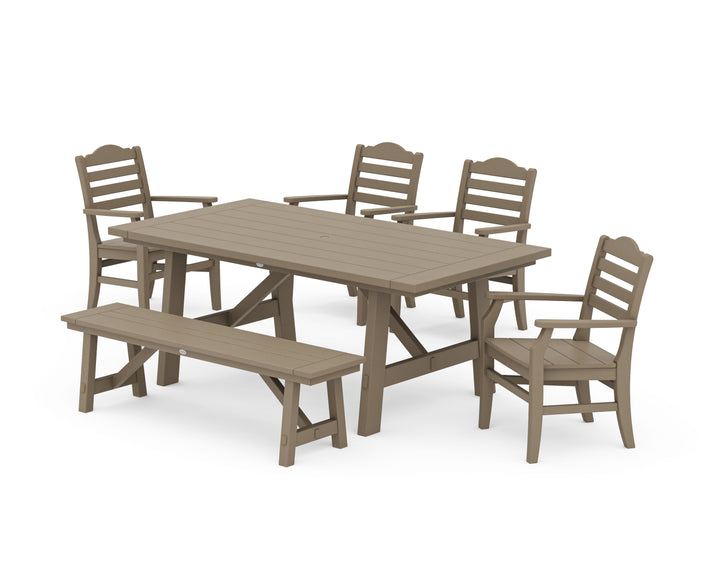 POLYWOOD® Savannah 6-Piece Rustic Farmhouse Dining Set with Bench