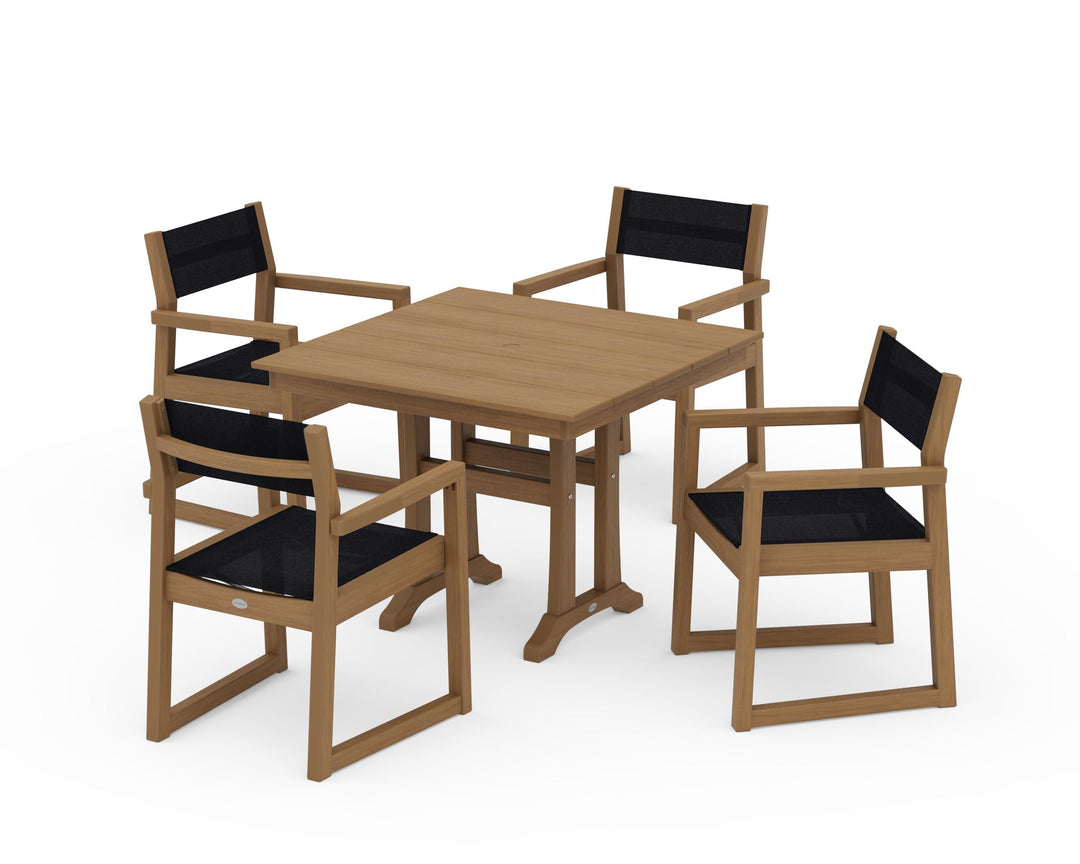 POLYWOOD® EDGE Sling 5-Piece Farmhouse Dining Set with Trestle Legs