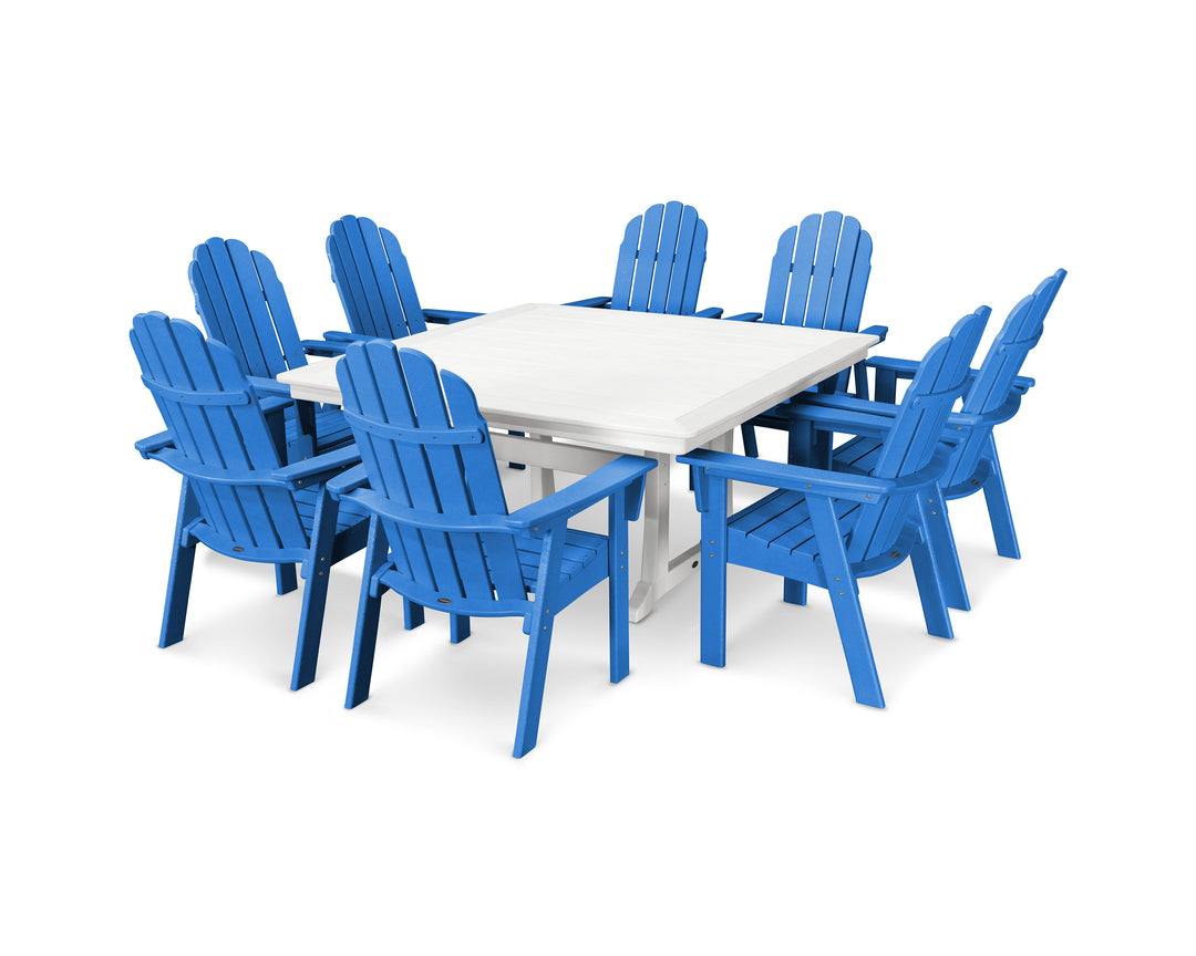 POLYWOOD® Vineyard Curveback Adirondack 9-Piece Nautical Trestle Dining Set