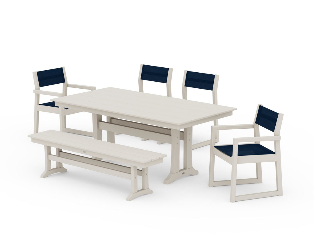 POLYWOOD® EDGE Sling 6-Piece Farmhouse Dining Set With Trestle Legs