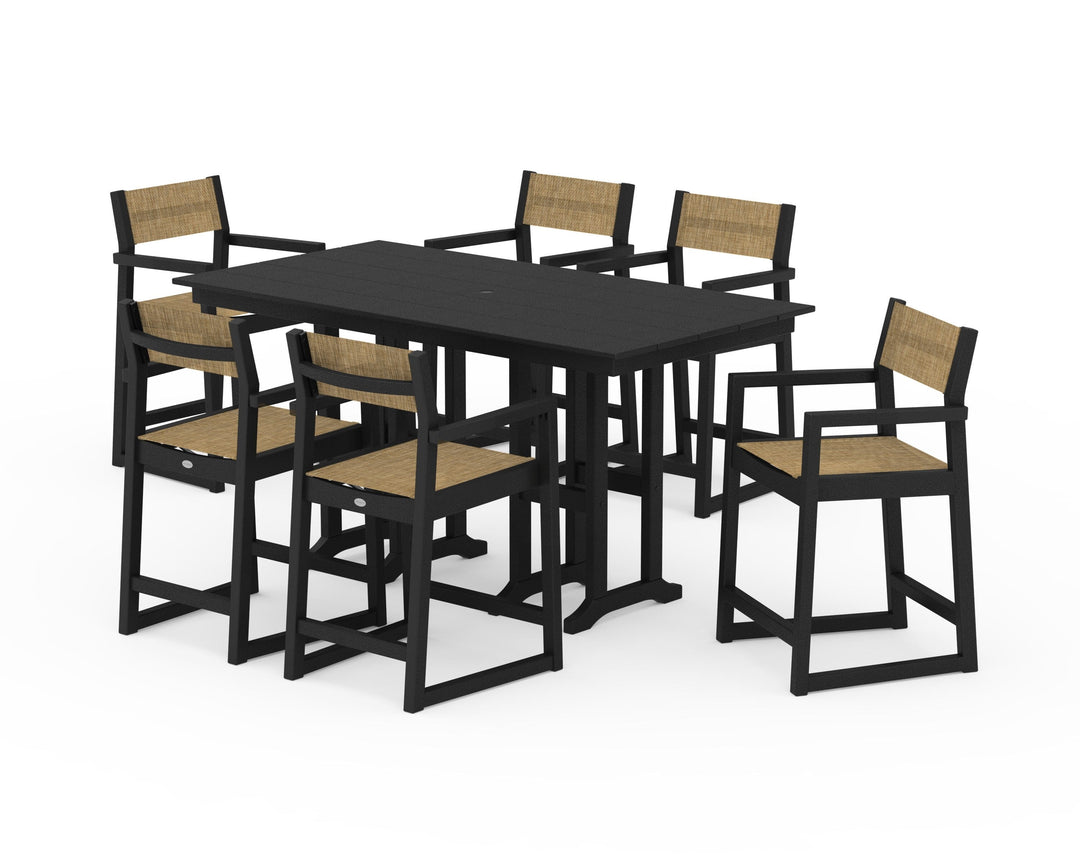 POLYWOOD® EDGE Sling Arm Chair 7-Piece Farmhouse Counter Set