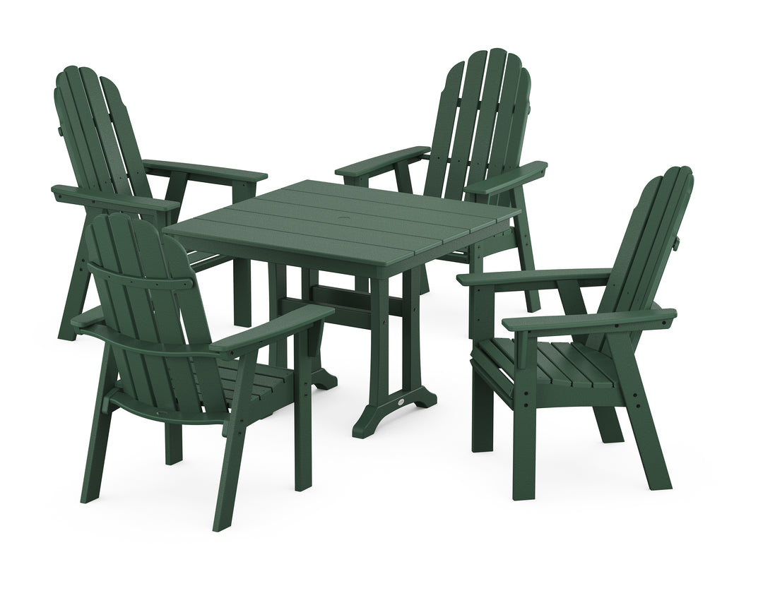 POLYWOOD® Vineyard Adirondack 5-Piece Farmhouse Dining Set With Trestle Legs