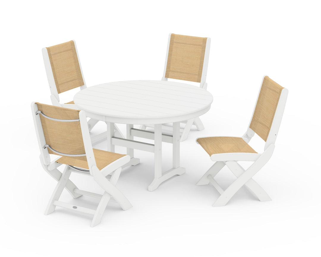 POLYWOOD® Coastal Folding Side Chair 5-Piece Round Dining Set