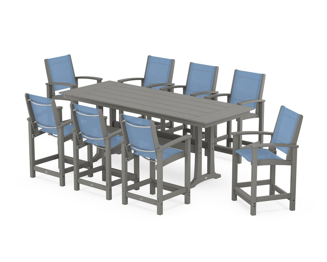 POLYWOOD® Coastal 9-Piece Farmhouse Counter Set with Trestle Legs