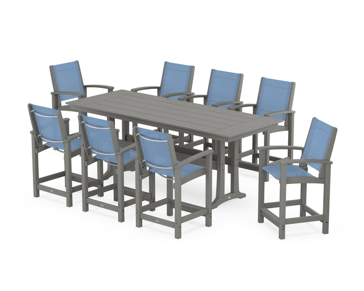 POLYWOOD® Coastal 9-Piece Farmhouse Counter Set with Trestle Legs