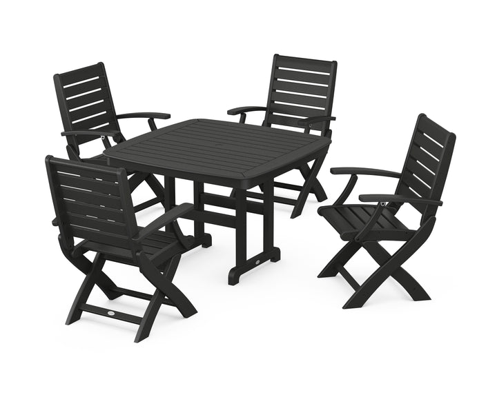 POLYWOOD® Signature Folding Chair 5-Piece Dining Set with Nautical Dining Table and Trestle Legs