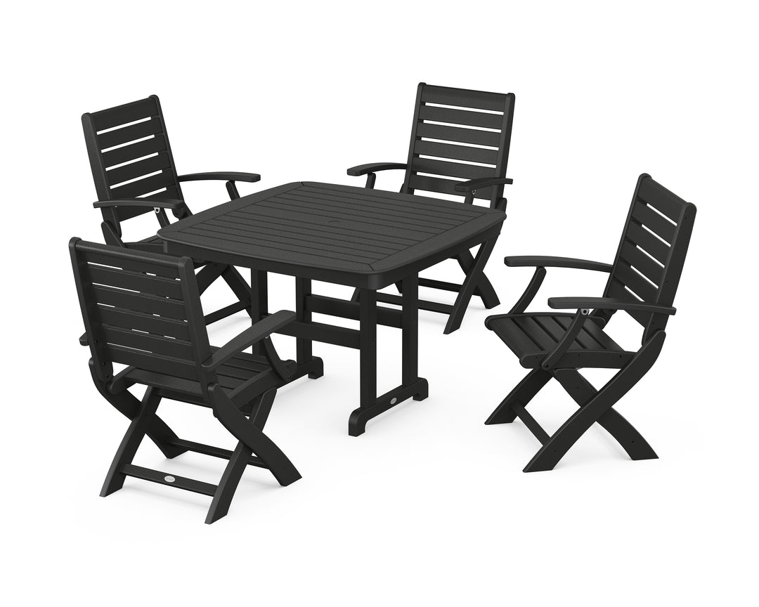 POLYWOOD® Signature Folding Chair 5-Piece Dining Set with Nautical Dining Table and Trestle Legs