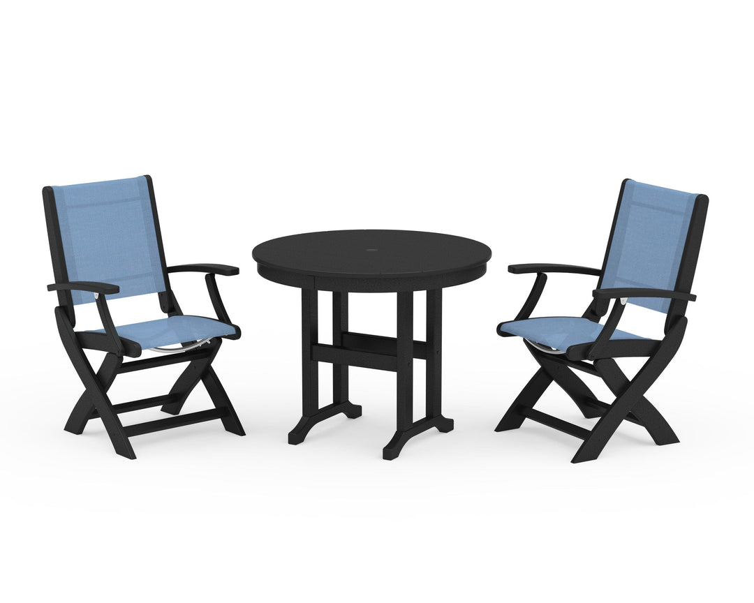 POLYWOOD® Coastal Folding Chair 3-Piece Round Dining Set