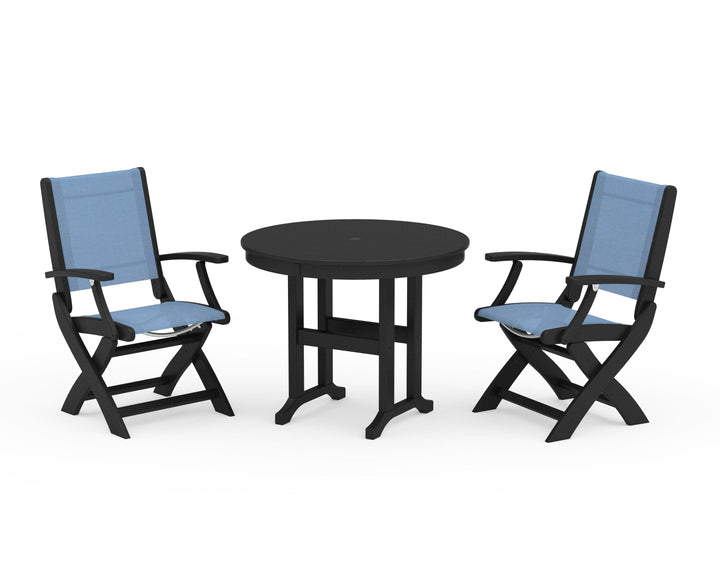 POLYWOOD® Coastal Folding Chair 3-Piece Round Dining Set