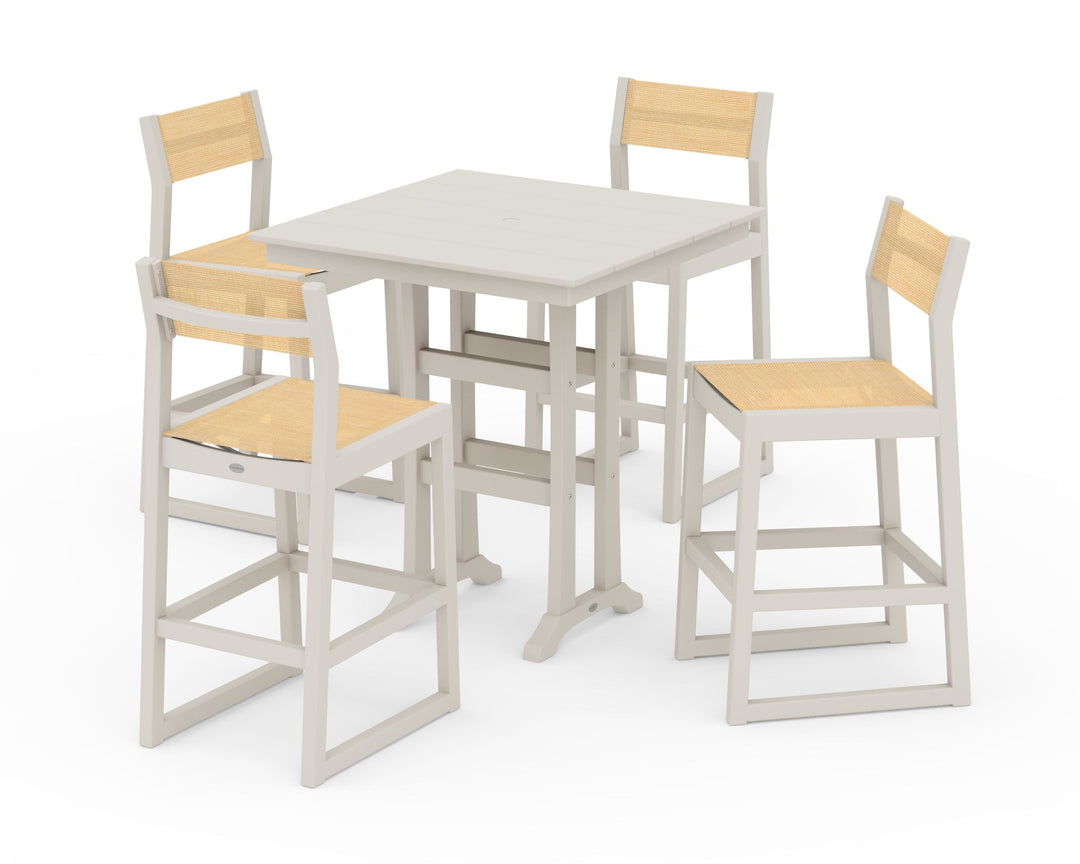 POLYWOOD® EDGE Sling Arm Chair 5-Piece Farmhouse Bar Set with Trestle Legs